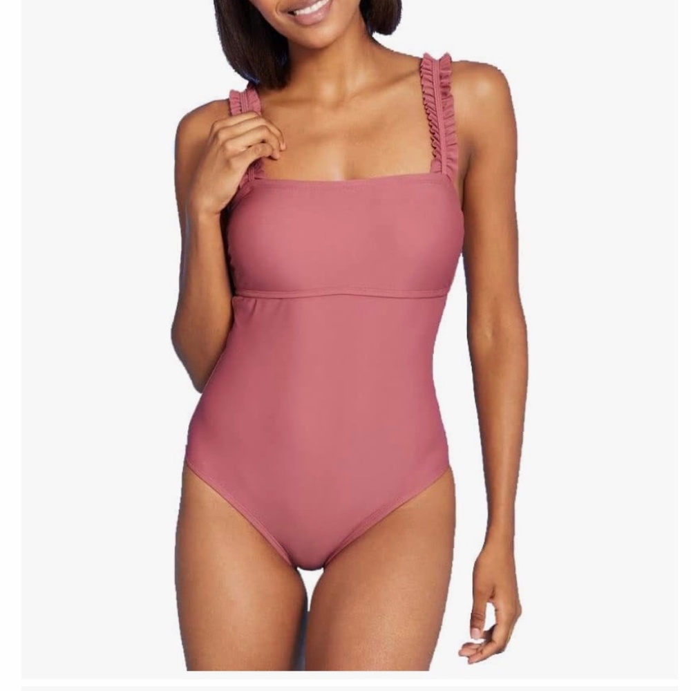 KONA Sol ruffle straps square neck swimsuit- SZ M- NWT Pink